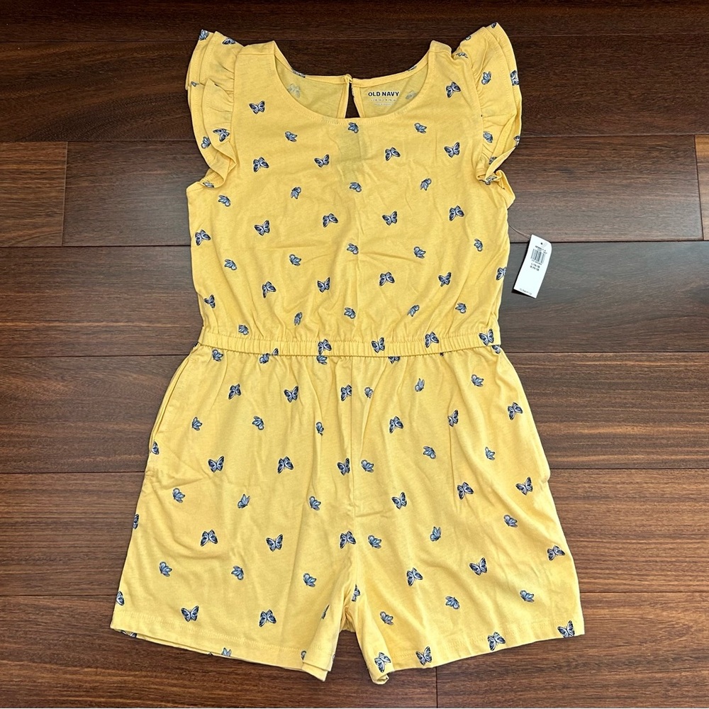 BNWT Old Navy Yellow Romper with Blue Butterfly Print